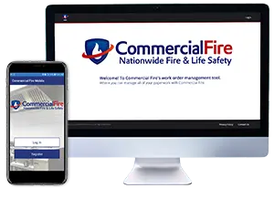 Commercial Fire App and Portal on Mobile and Desktop Screens